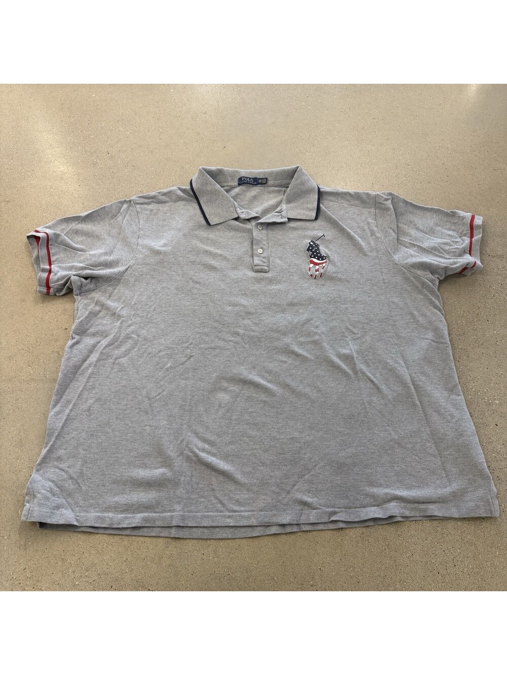 Polo Ralph Lauren Men's Big Pony Polo American Flag Pony Grey Size 4XB